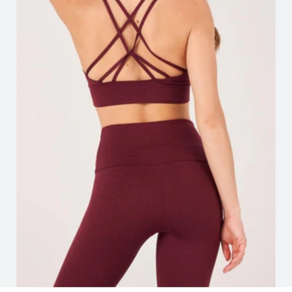 Onzie Luxe Bra Yoga Medium Large Wine Wireless Weave Women's Burgundy Sports Bra - Picture 3 of 4
